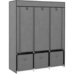 STILVORA Stoffschrank faltbar mit Reißverschluss Dunkelgrau 125x43x163 cm mit 2 Kleiderstangen 5 Regalböden 3 Stoffschubladen Stahlrahmen
