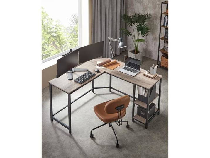 Bureau d'angle VASAGLE - Style industriel - Grège et Noir - Avec étagère de rangement