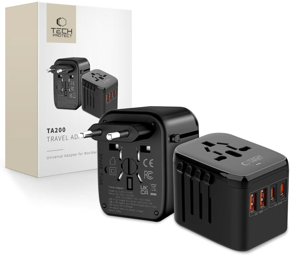 Tech-Protect - Rejseadapter - EU / UK / US / AU - Sort