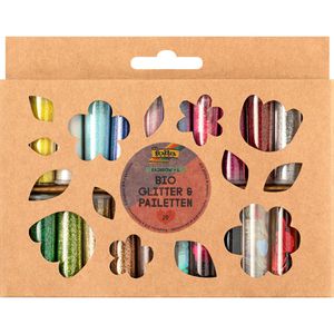 Folia 5781 Bio Glitter & Pailletten-Set Rainbow L, 20 Farben sortiert je 3g, in Dose
