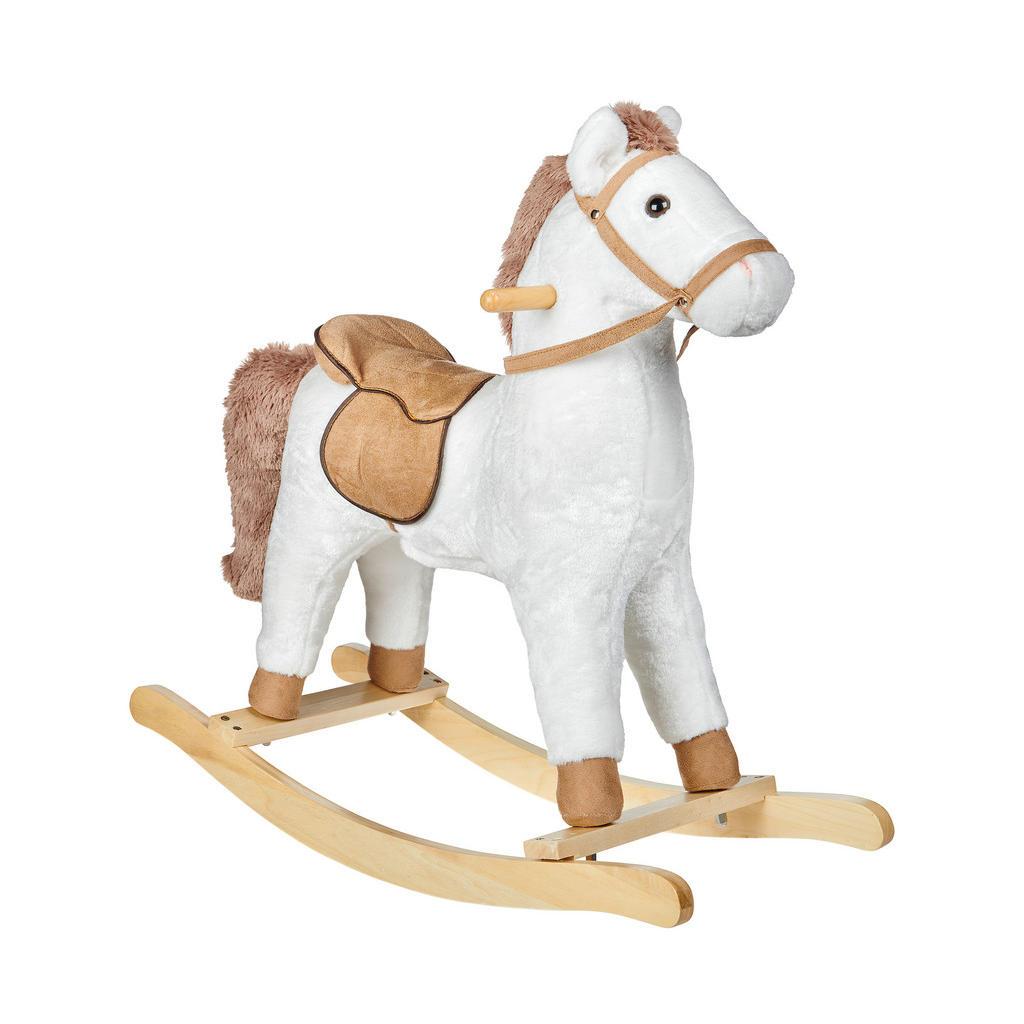 My Baby Lou Schaukelpferd , Weiss, Hellbraun , Holz, Metall, Textil , Pappel , vollmassiv , 30x64x74 cm , unisex , RoHS, AZO-frei, EN 71 , Haltegriffe, Geräuscheffekte , Spielzeug, Kinderfahrzeuge, Sonstige Kinderfahrzeuge