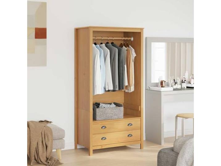 Kleiderschrank mit Schubladen HILL Honigbraun 84 x 50 x 170 cm Massives Kiefernholz,D-Griffe,Schubladen und Fächer,honigbrauner Farbton,kompakte Stellfläche