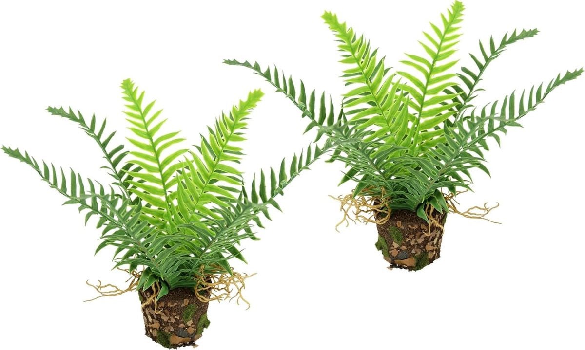 Set van 2 groene kunstvarens van 25 cm voor decoratie