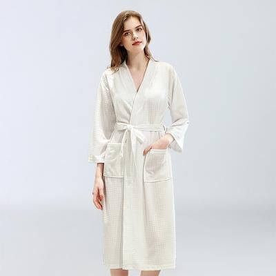 Retailers Go Quick Drying Waffle Bathrobe, Men's And Women's Sauna Sweatshirt, Water Absorbent Robe For Spring And Summer, Homewear white woman m