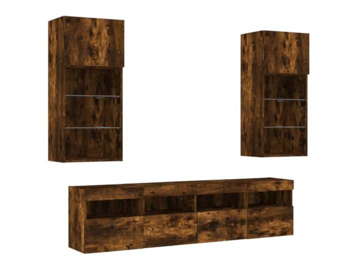 vidaXL 5-TLG. Wohnwand mit LED-Beleuchtung Räuchereiche Holzwerkstoff