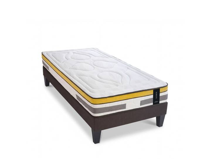 Ensemble matelas ressorts mémoire h24 sommier gris blanc 90x190