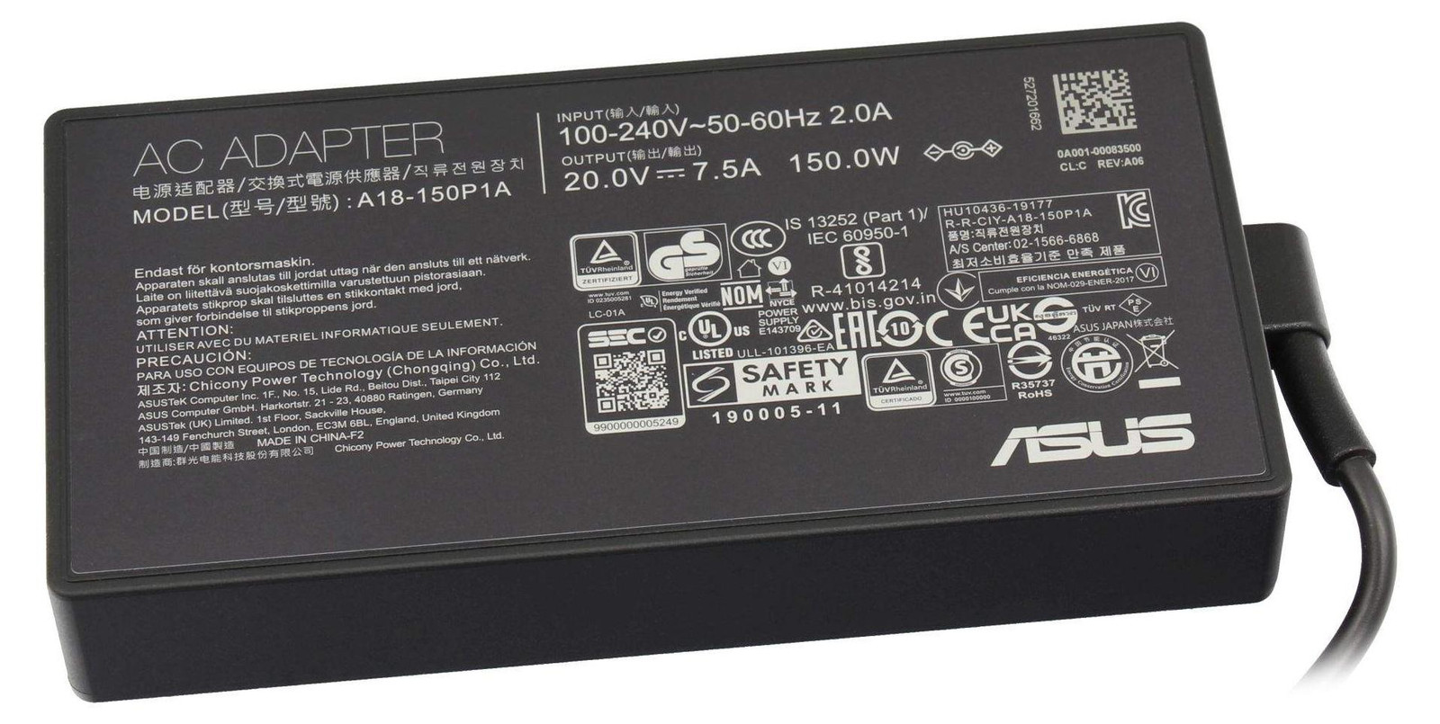 Asus 0A001-00081800 Laptop Voedingsadapter, 150 W, 19 V