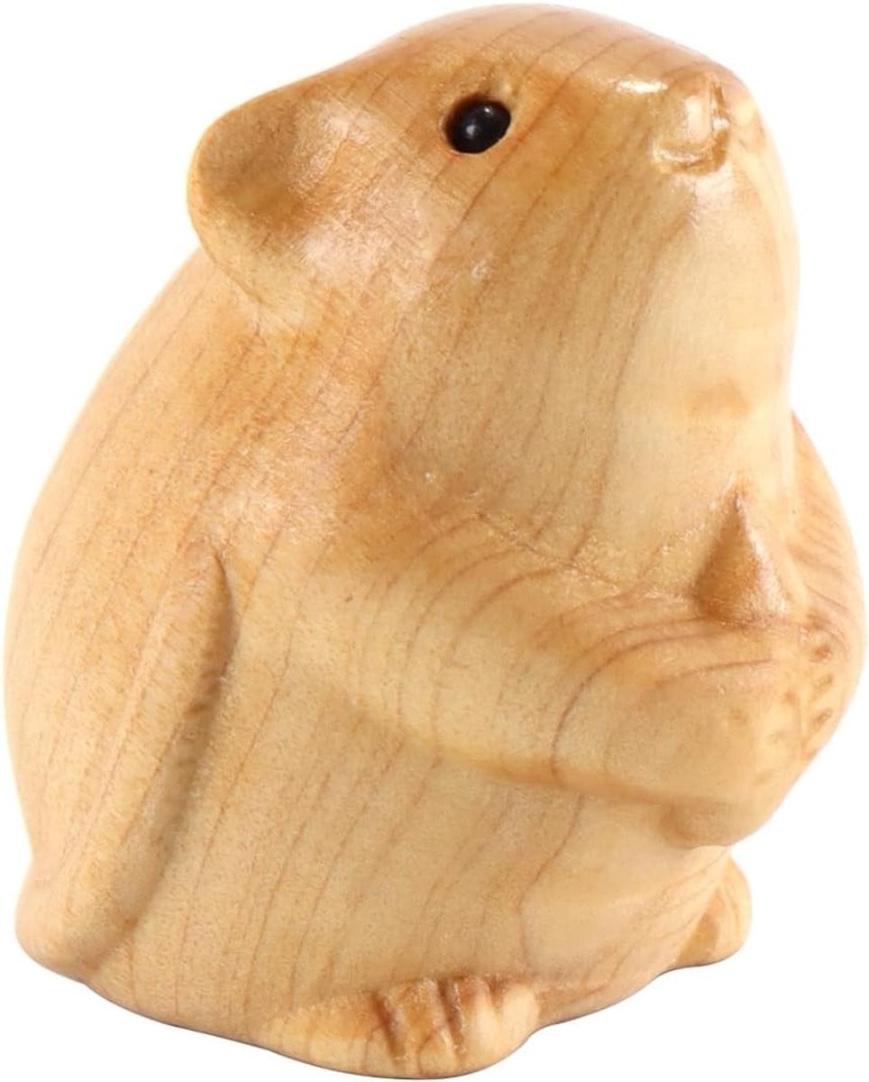 Handgemaakt houten klein muis ornament als retro decoratief beeldje voor landelijke huisdecoratie
