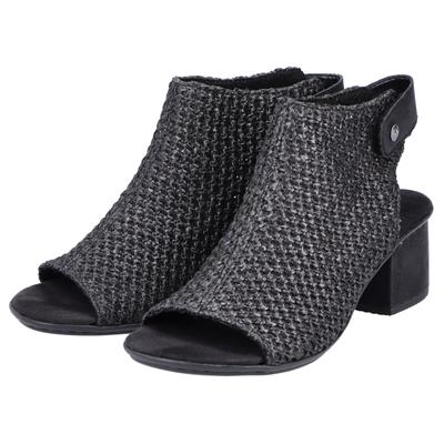 Sandalette RIEKER, Damen, Gr. 37, schwarz (schwarz, schwarz), Textil, Schuhe Schaftsandale Sandalette, Sommerschuh, Sandalette, Blockabsatz, in modischer Flecht-Optik