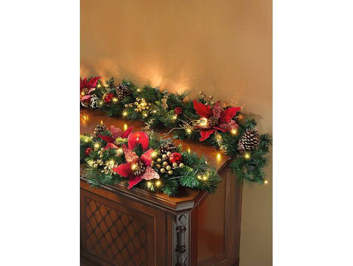 Weihnachtliche Deko-Accessoires, Grün-Rot, Beleuchtetes Tischgesteck