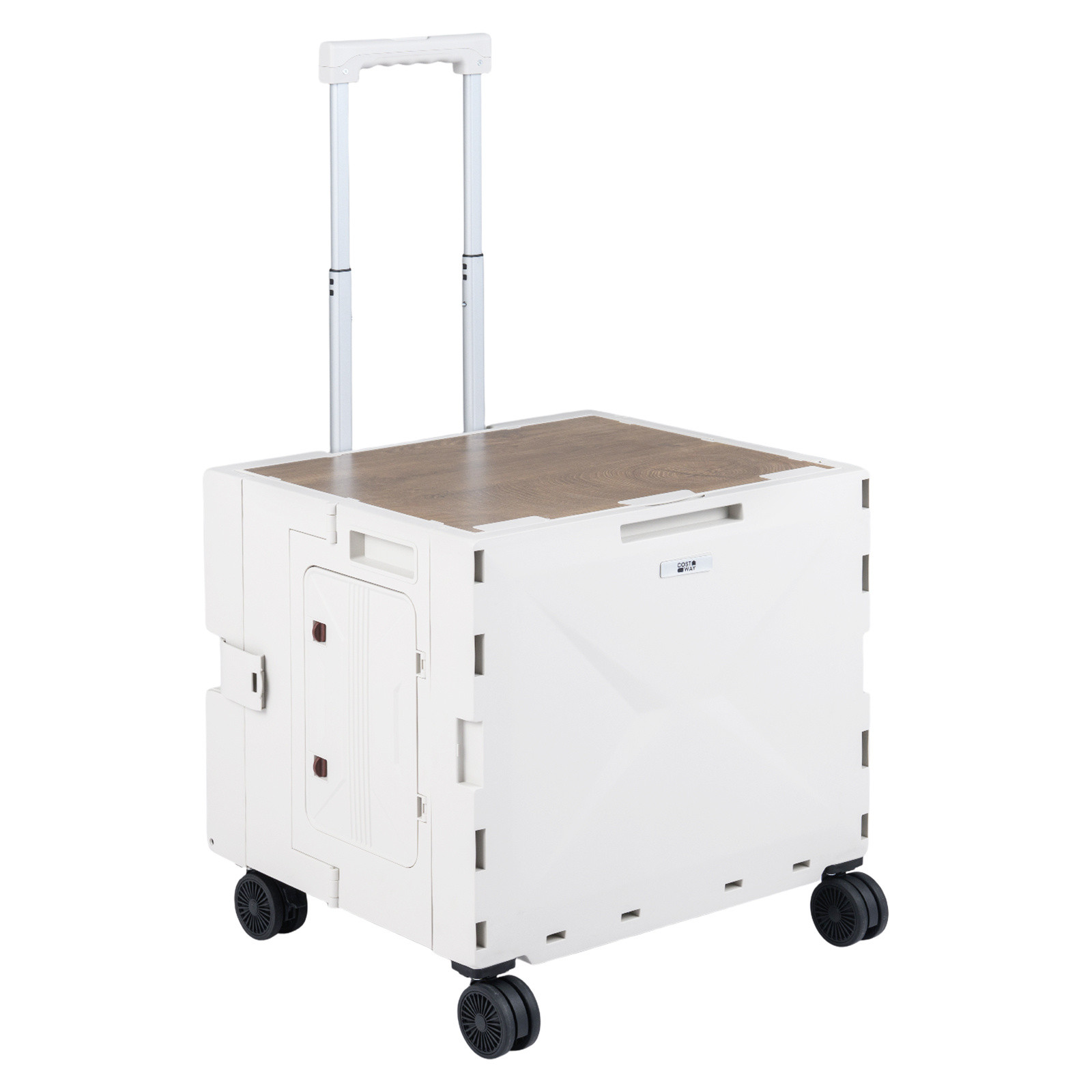 Costway Vouwbare Boodschappentrolley tot 75 L met Verstelbare Telescoopgreep Wit