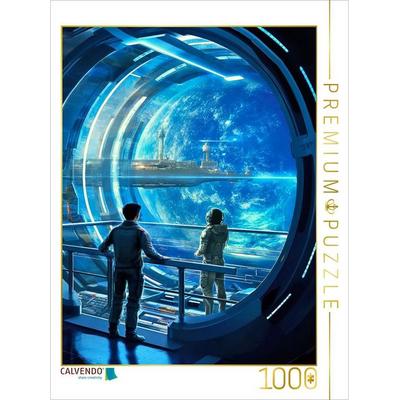 CALVENDO Puzzle Raumstation über einem Planeten | 1000 Teile Lege-Größe 64x48cm Foto-Puzzle für glückliche Stunden