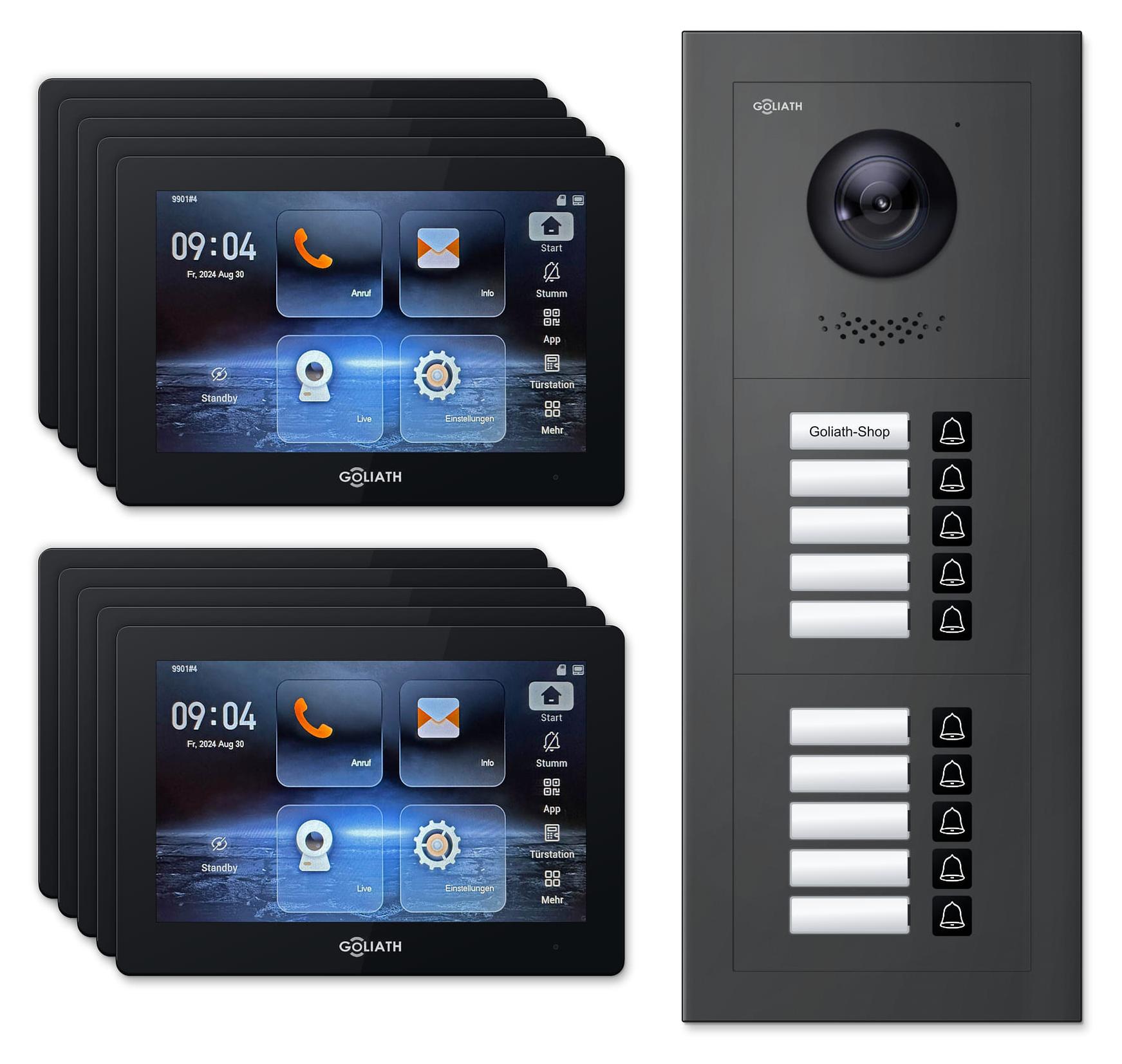 Goliath Premium IP GL-IPH1005A.3 Video-Türsprechanlage, 10 Familien, 10× 7 Zoll Schwarz, Anthrazit, Aufputz