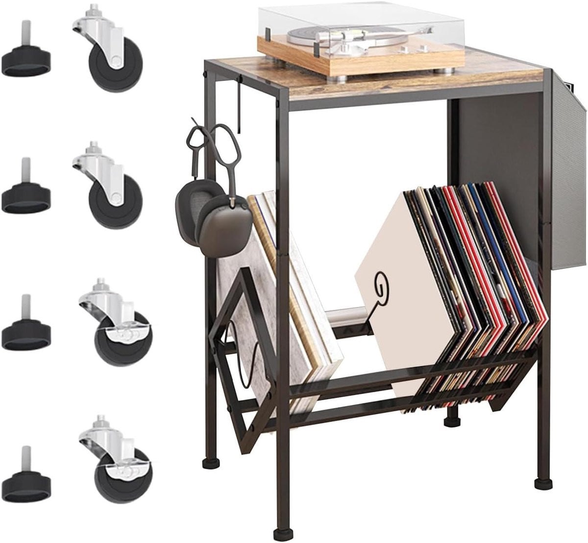 Dubbellaags Platenrek voor 200 Albums - Zwart Muziek Opbergrek