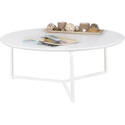 KADIMA DESIGN Design Couchtisch MDF Holz weiß matt Gestell Metall ø 80 cm, Wohnzimmertisch lackiert Sofatisch modern, Kaffeetisch rund