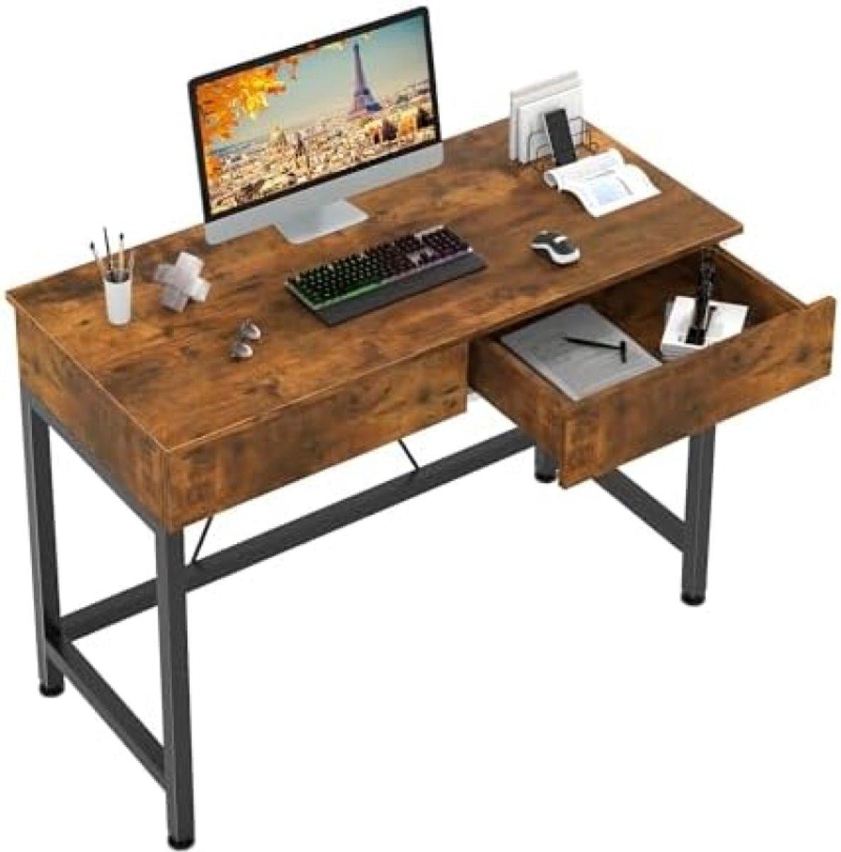 PromoHome Compact bureau met 2 houten lades, bruin, Breedte: 100 cm