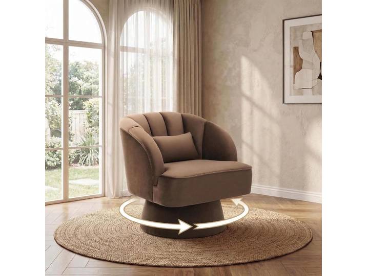 Fauteuil pivotant à dossier haut, 360° ° Fauteuil rond rembourré en tissu velours, fauteuil lounge surdimensionné confortable pour salon, chambre à coucher