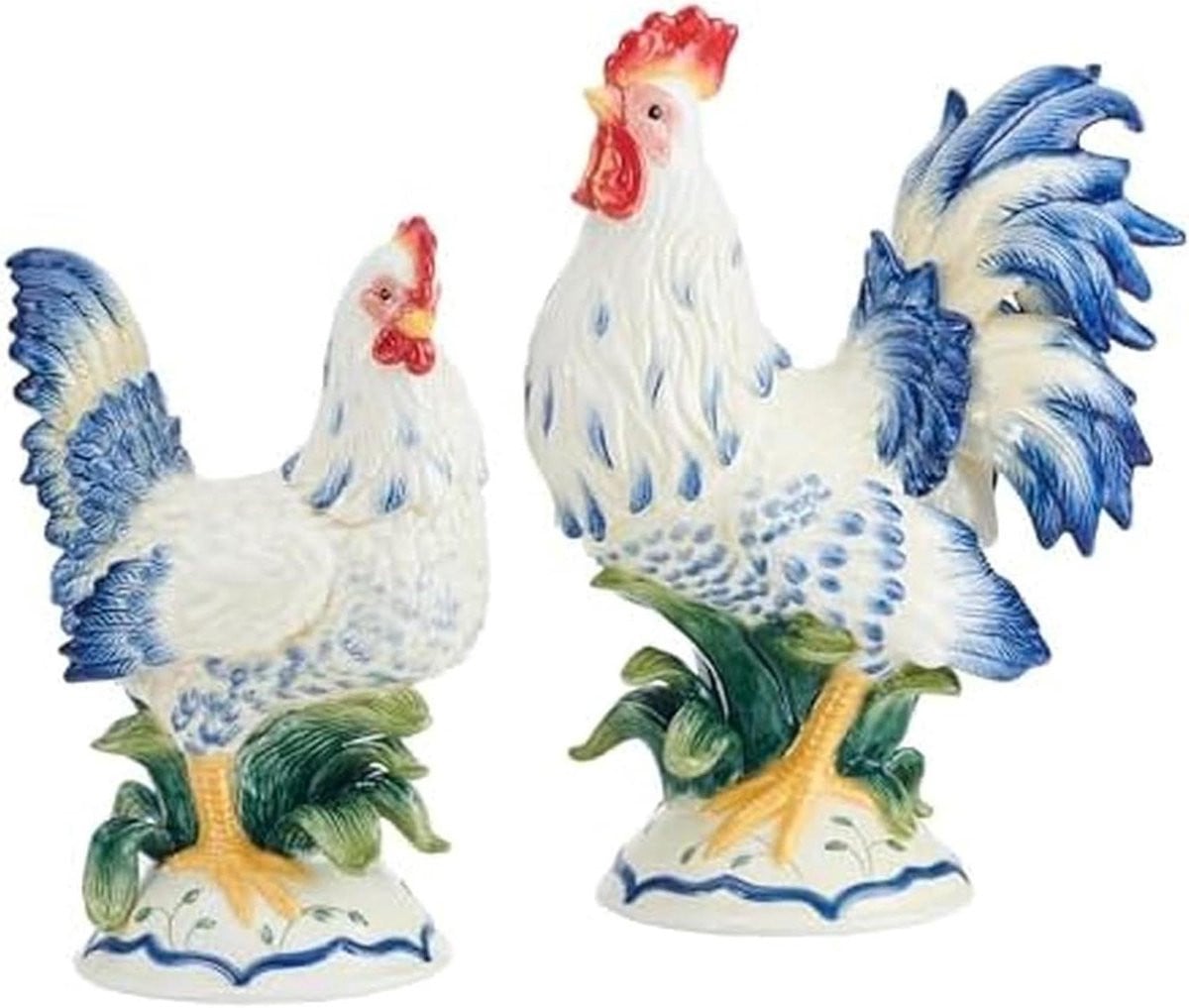 Decoratief Keramisch Beeldje Haan en Kip Set in Sicilië Blauw