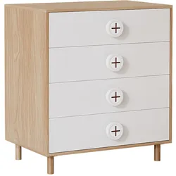 NACHTSCHRÄNKCHEN Modern Weiß Holzoptik mit 4 Schubladen 80×54×90 cm