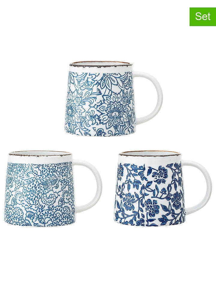 Bloomingville 3er-Set: Tassen "Molly" in Blau - (H)9,5 x Ø 9,5 cm - onesize