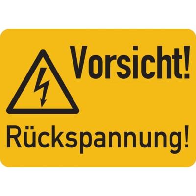 Warnschild, Vorsicht! Rückspannung!, Folie - ISO 7010 - 52x37 mm Folie selbstklebend