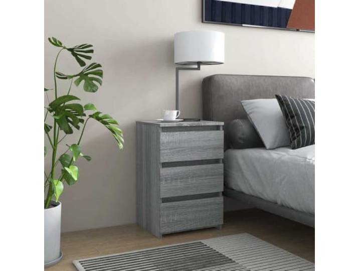 HEFZGDB Nachttisch Grau Sonoma 40x35x62,5 cm Holzwerkstoff mit 3 Schubladen Stauraum Multifunktionaler Beistellschrank