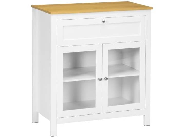HOMCOM Modern Küchen-Sideboard mit Schublade und 2 Türen 80x40x90 cm Weiß Sideboard-Büffet mit verstellbarem Regal, Glastüren, Aufbewahrungsschrank für Wohn- und Esszimmer.