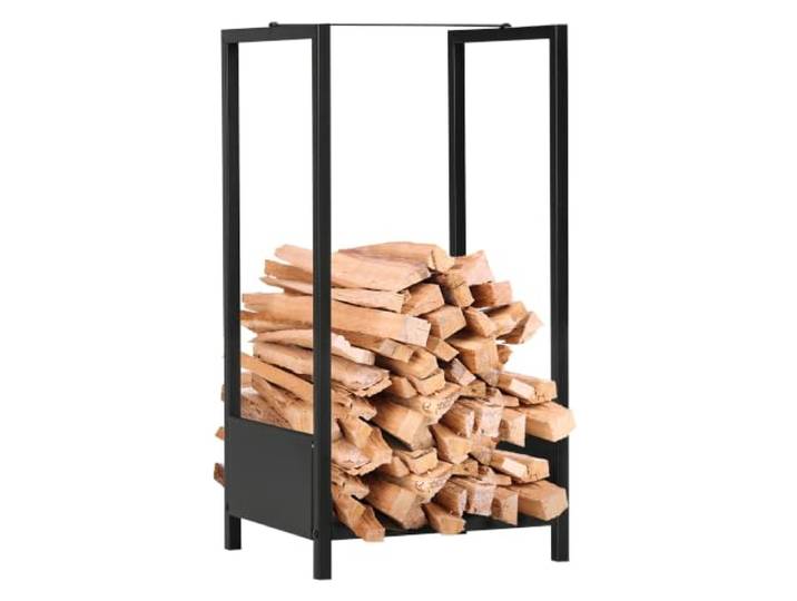 Outsunny Kaminholzregal Brennholzregal Feuerholzregal Kaminholzlager, Stapelhilfe für Brennholz Kaminholzunterstand für Garten Balkon Stahl Schwarz 39 x 35 x 76 cm