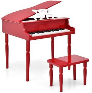 Costway 30-Key Wood Toy Kids Grand Piano with Bench and Music Rack-Red