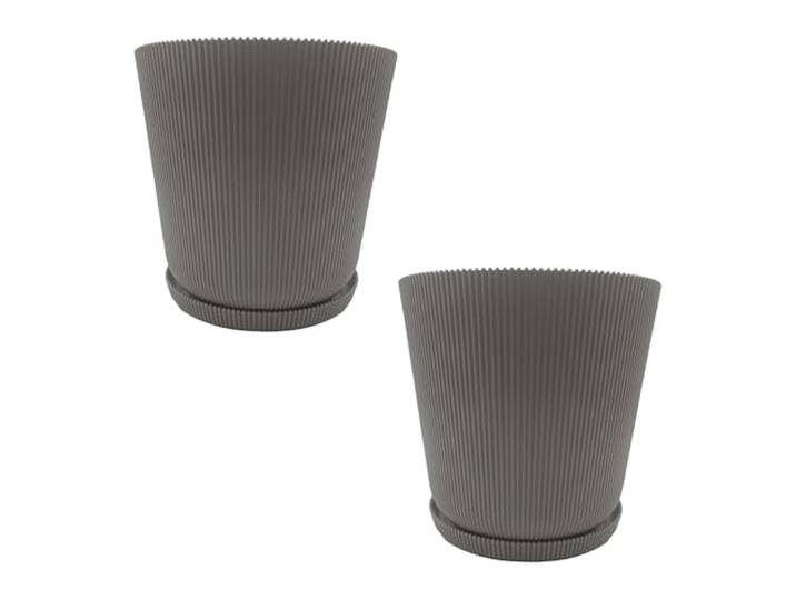 Relaxdays Pot de Fleurs\, 2 pièces\, Pot avec Soucoupe\, H x P : 20 x 20 cm\, Pot à Herbes\, Plastique\, Gris Clair