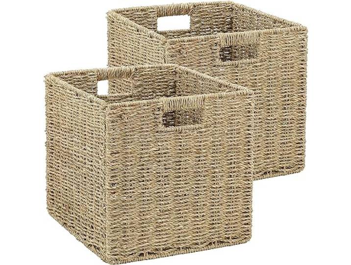 Aluusy Panier Rangement Tressé\, Lot de 2 Cube Rangement Pliable en Papier de Jacinthe d'eau\, Panier pour étagère Kallax\, Bureau\, Chambre\, Panier pour Vêtements Jouets Magazines 28x28x28cm