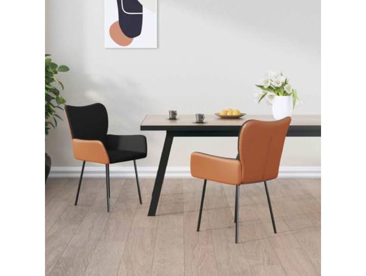 HGPOTUY Esszimmerstühle 2 STK. Schwarz Stoff und Kunstleder Atmungsaktiv, Schmutzabweisend, Metallrahmen, Ergonomisch, Pflegeleicht