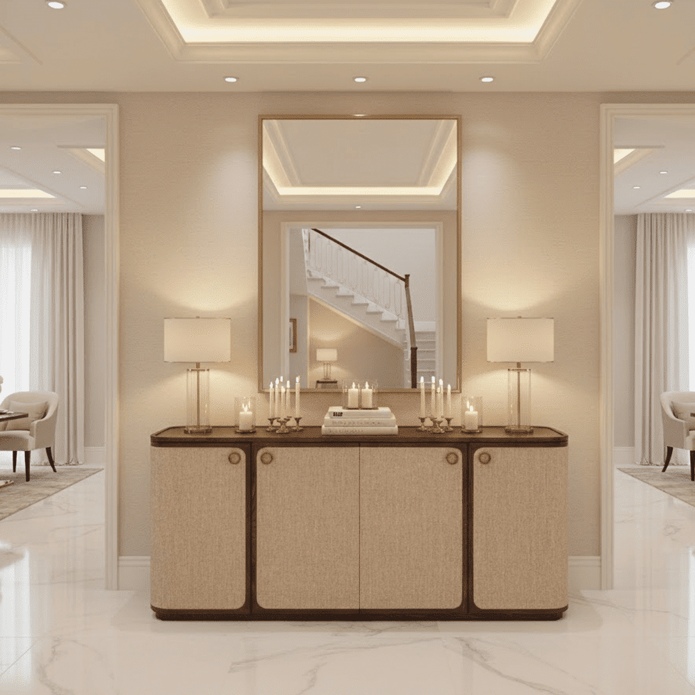 Alexandra Luxury Linen & Dark Brown Oak 4 Door Sideboard