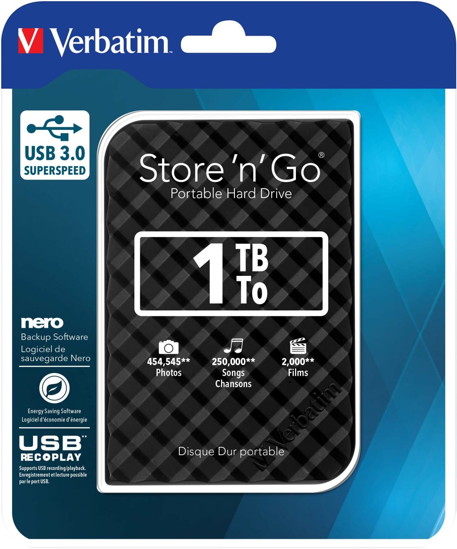 Verbatim Festplatte 1TB USB3.0 Extern,6,35cm(2,5Z) 53194)