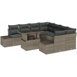 vidaXL Garten-Sofa-Set mit Kissen mit Speicher mit Kissen 9 pcs Grau