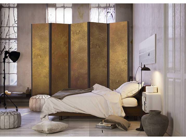 Paravent Golden Temptation 1 côté Intissé sur bois massif Doré 225 x 172cm