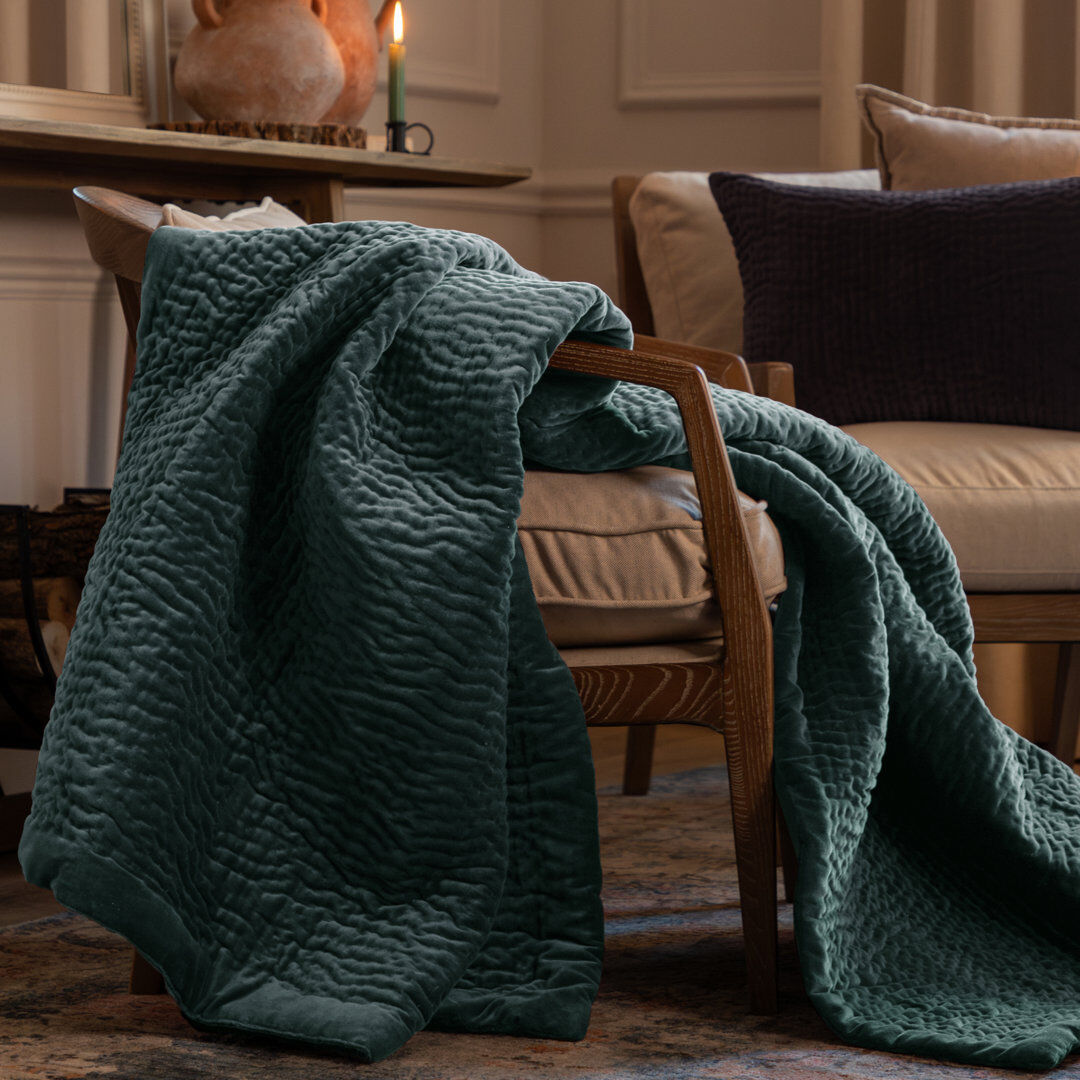 Voyage Maison Haze Quilted Blanket Blue 140cm W X 220cm L