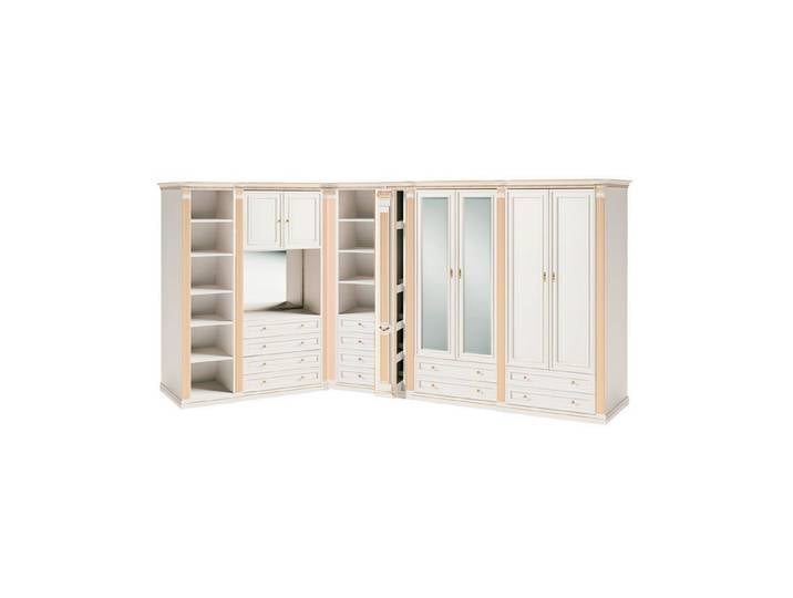 JVmoebel Eckschrank Weißer Eckschrank aus Massivholz mit Kommode und Spiegel (Eckschrank) Made in Europa