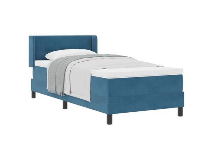 KTHLBRH Boxspringbett mit Kopfteil dunkelblau 200 x 100 cm Samt Minimalistisches Design, klare Linien, Kiefernholz, schwarze Beine, Taschenfedern, Schaumstoff, atmungsaktives Polyester