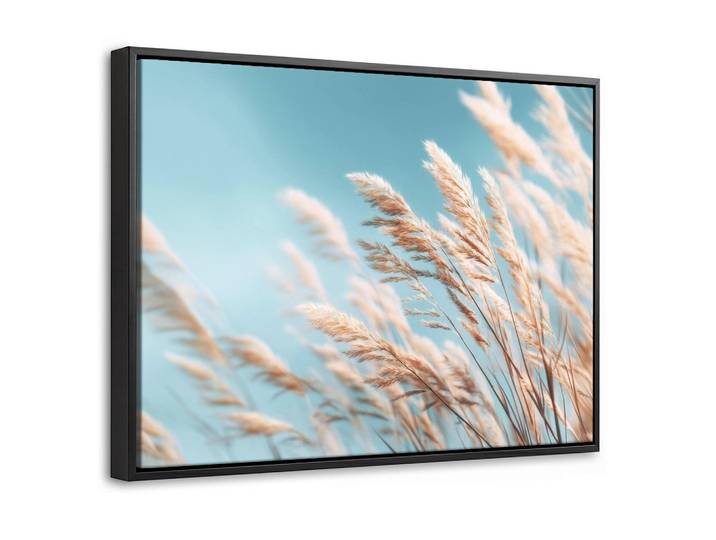 MuchoWow Leinwand Bilder mit Rahmen - Ziergras - Wind - Hellbraun - 40x30, Hellblau, Rechteckig, 40x30 cm, gerahmt, Bilder & Rahmen, Bilder, Leinwandbilder