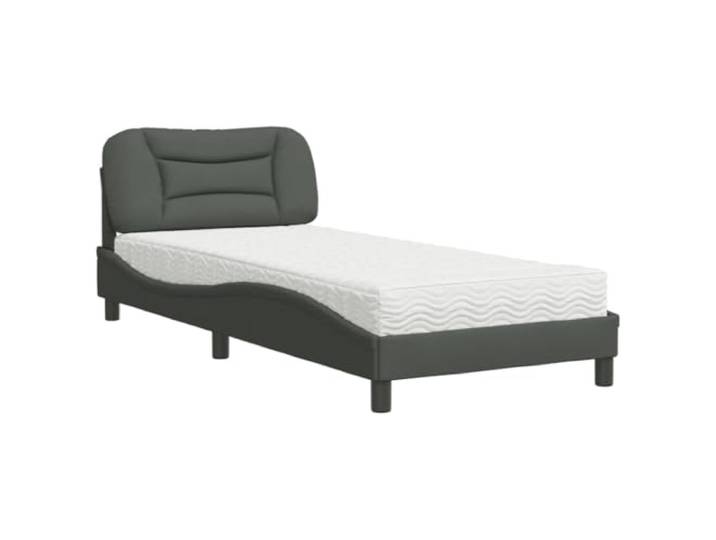 PUGYNBK Bett mit Matratze Hvar, Dunkelgrau, 80 x 200 cm Polyurethanschaum 22D, Härte H2 H3, Kopfteil inklusive, Lattenrost