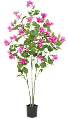 YUN 4ft Artificial Bougainvillea Tree, Real Touch Silk Faux Flower Plant in Pot for Indoor Outdoor Decor - 1.2m