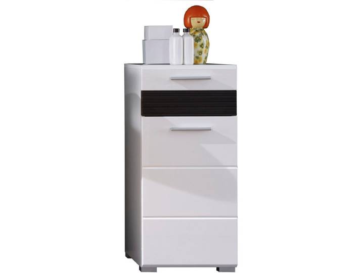 Unterschrank WELLTIME Marbella , weiss (weiß hochglanz, schokobraun, weiß matt), B:37cm H:79cm T:31cm, Schränke, Unterschrank, Badkommode mit waagerechten Fräsungen - Masse (B/T/H) 37/31/79 cm