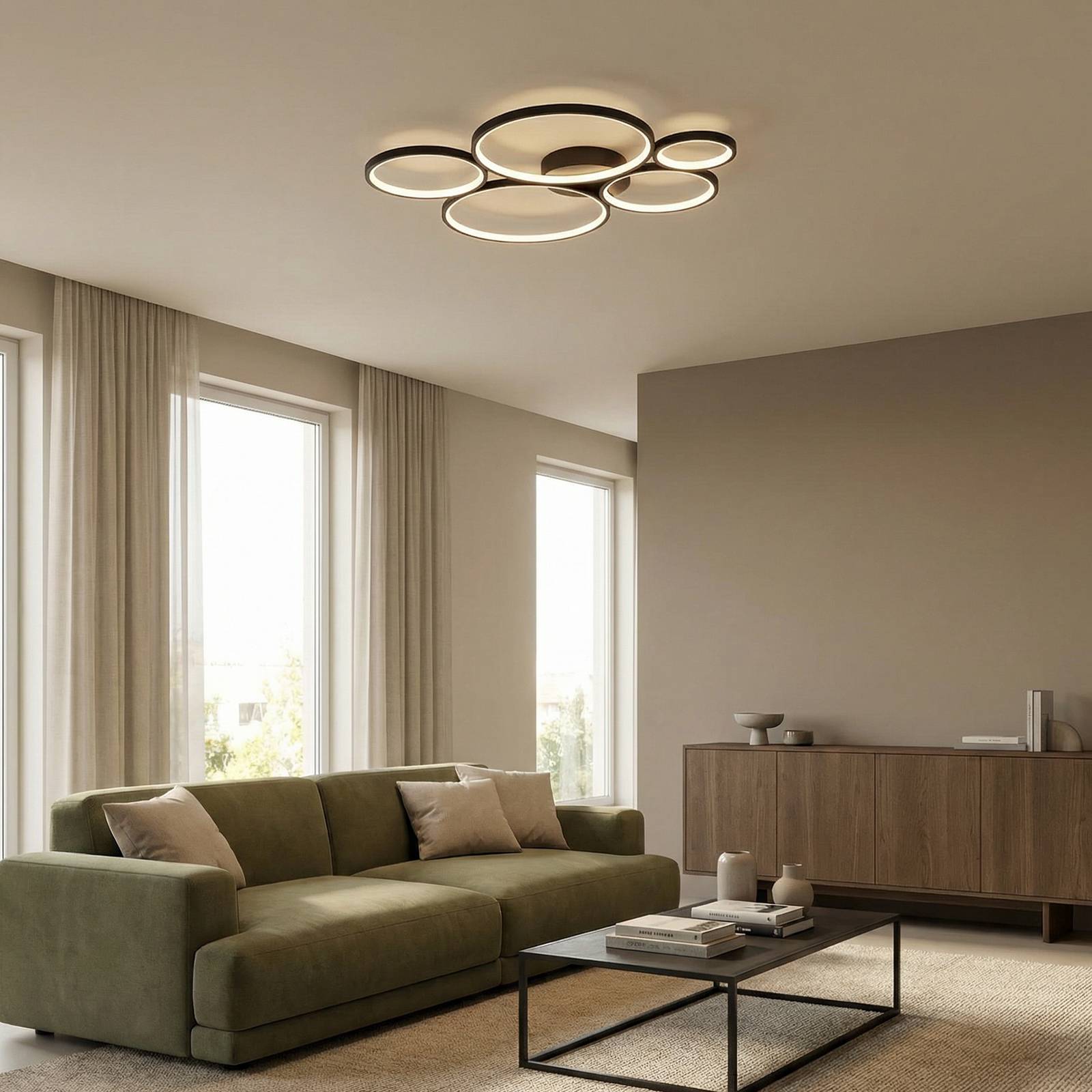 Trio Lighting LED Ceiling Light Rondo, dimmable, Black, Living / Dining Room, metal, Modern, Ceiling Light