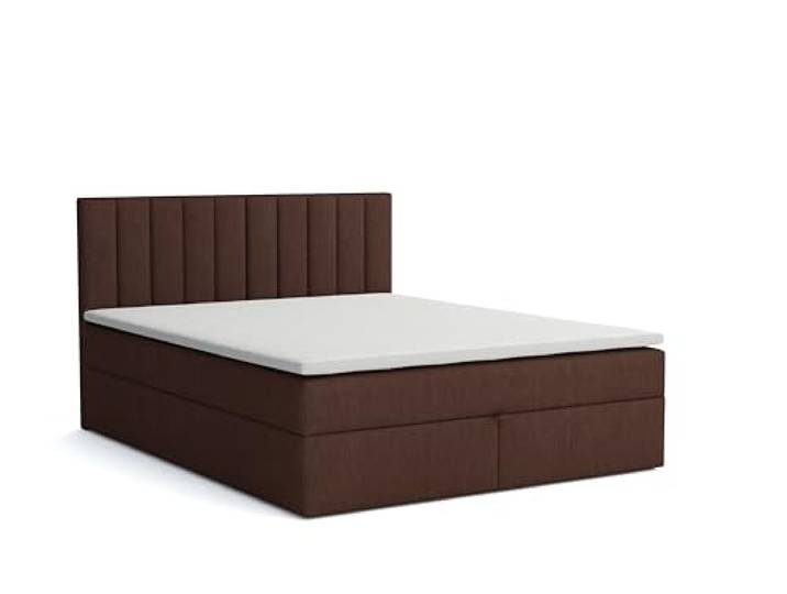 Generisch Boxspringbett mit Bettkasten ZADAR, Polsterbett mit Bonellmatratze Topper Doppelbett mit Stauraum gepolstertes Kopfteil, Doppelbett Schlafzimmer Härtegrad H3 (Aston 4 - braun, 120 x 200 cm)