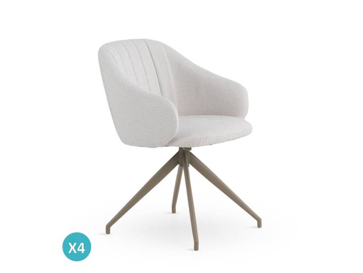 Lot de 4 fauteuils pivotants tapissés en chenille crème