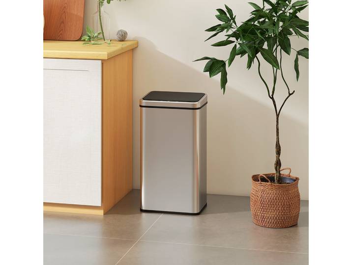 HOMCOM Poubelle Automatique 50L Acier Inox Argenté