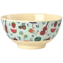 RICE Melamin Kinder Schale ABC, Medium (H7.5 Ø15 cm), 700 ml, blau