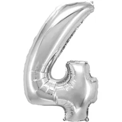 12x Folienballon "Zahl 4" silber ca. 80cm