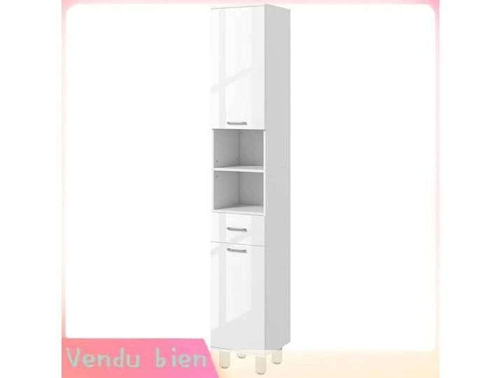 LIA Meuble colonne salle bain étagères réglables blanc brillant 30x30x180cm